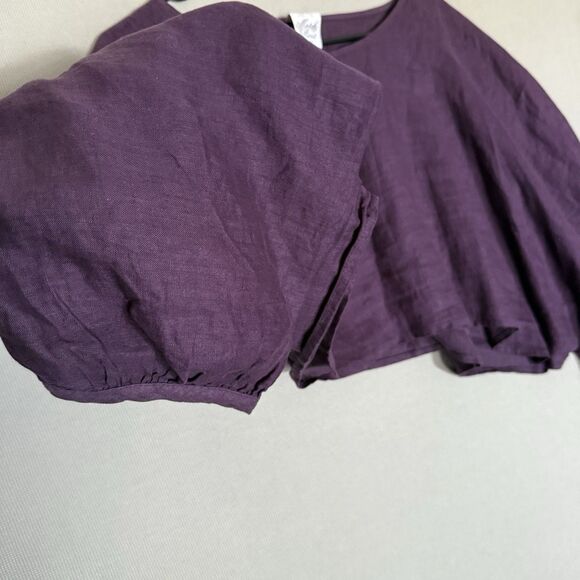 Match Point Linen Shirt Blouse Bolero Large Purple Fig Elastic Wristband Flax - Picture 3 of 8